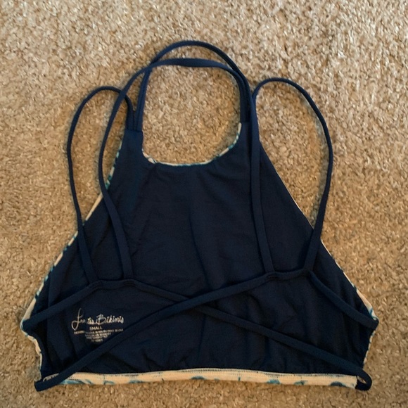 Frankies Bikinis Medley Shibori Tie Dye High Neck Navy/White Strappy Top Size S - Picture 6 of 8